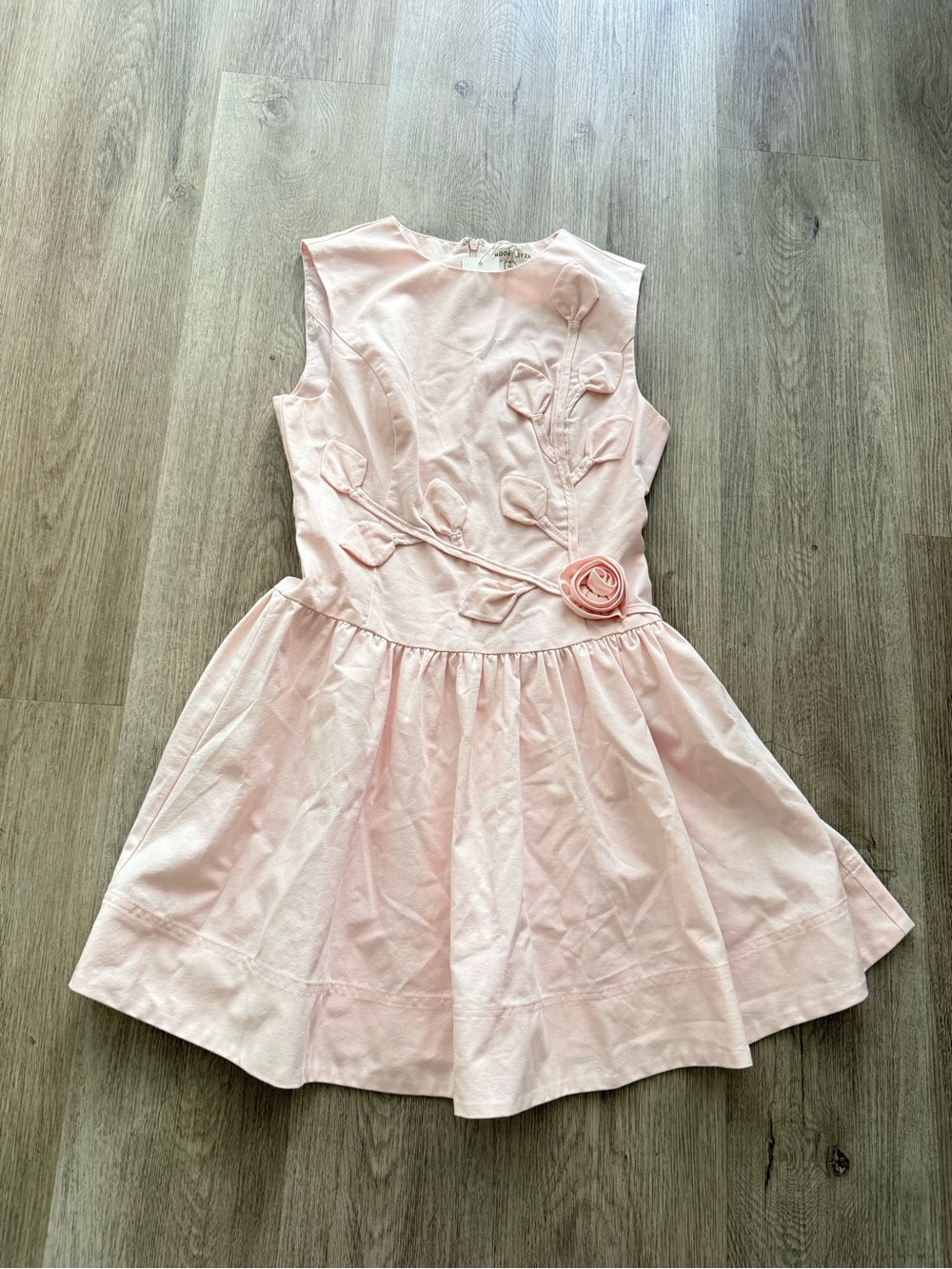 moon river light pink 3d floral applique mini summer sun dress size small NEW